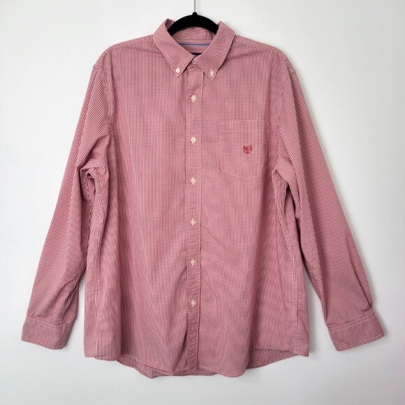 Chaps Men’s Button Down Shirt Red Gingham Check Stretch Easy Care Size  XLarge - Picture 1 of 8